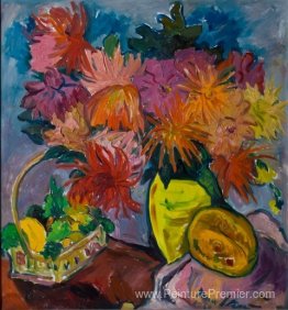 Nature morte avec les dahlias et les fruits