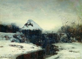 Paysage d'hiver avec moulin