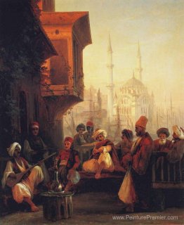 Café par la mosquée Ortaköy à Constantinople