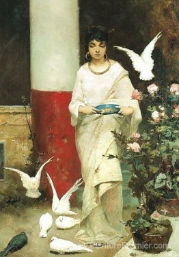 Fille avec des pigeons