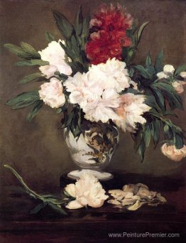 Vase de pivoines sur un petit piédestal