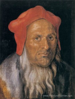 Portrait d'un homme barbu dans un chapeau rouge