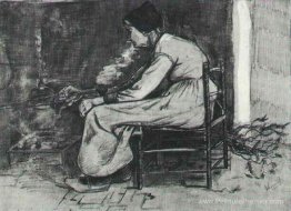 Femme assise au coin du feu