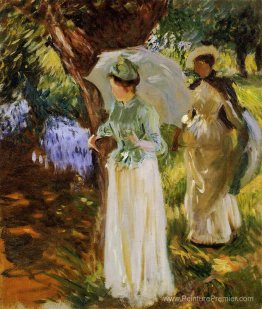 Deux filles avec des parasols à Fladbury