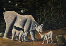 Blanc Bear avec ses petits (dans le champ de maïs)