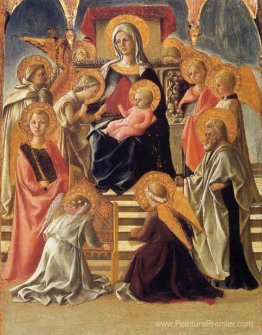 Madonna et l'enfant intronisés avec les saints