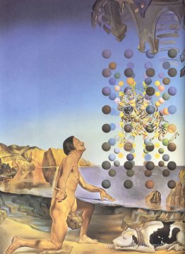 Dali nue, en contemplation devant les cinq corps réguliers