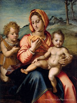 Madonna et enfant avec l'enfant Saint John dans un paysage