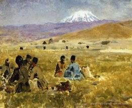 Les Perses déjeuner sur l'herbe, Mt. Ararat au loin