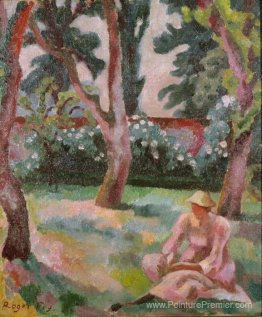 Orchard, femme assise dans un jardin