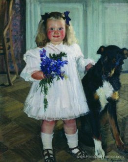 Portrait d'Irina Kustodiev avec le chien Shumka