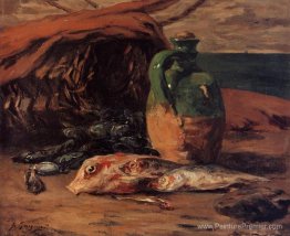 Nature morte avec du mulet rouge et de la cruche