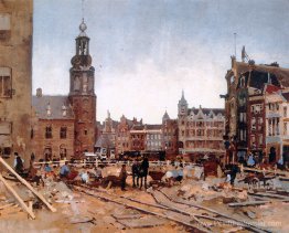 Travail en cours sur Muntplein à Amsterdam