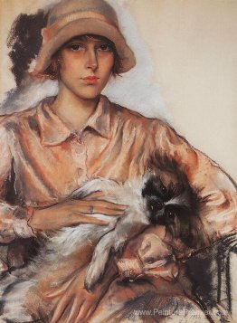 Portrait d'une Lady I. Whelan avec un Lapdog