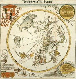 Carte du ciel du sud, avec des représentations de constellations