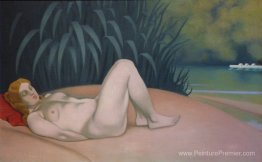 Femme nue dormant au bord de l'eau