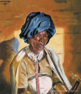 Femme Xhosa qui fume une pipe