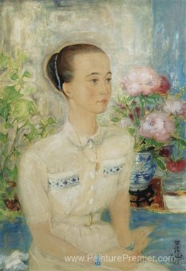 Portrait d'une beauté parmi les pivoines