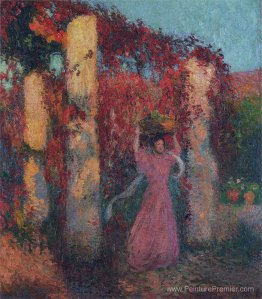 Jeune femme à Vigne Vierge Rouge