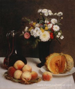 Nature morte avec des fleurs et des fruits de carafe