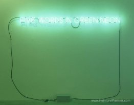 Cinq mots en néon vert