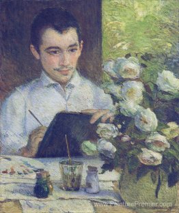 Pierre Bracquemond peignant un bouquet de fleurs