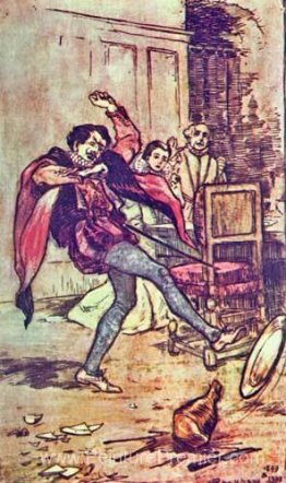 Petruchio, faisant semblant de trouver la faute à chaque plat, a