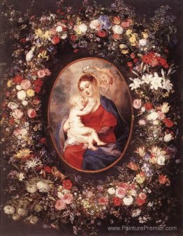 La vierge et l'enfant dans une guirlande de fleurs