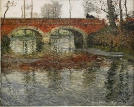 Paysage de la rivière française avec un pont en pierre