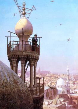 Un Muezzin appelant du haut d'un minaret les fidèles à la prière