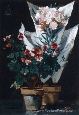 Nature morte avec des géraniums en pot