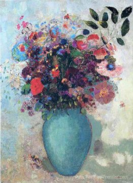 Fleurs dans un vase turquoise