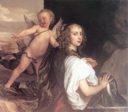 Portrait d'une fille comme l'erminia accompagnée de Cupidon