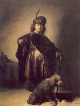 Autoportrait en tenue orientale avec caniche