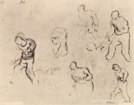 Six croquis de figures, entre autres, un homme sement le blé