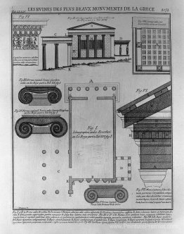 Plan, élévation et détails des temples doriques en Grèce (du Roy