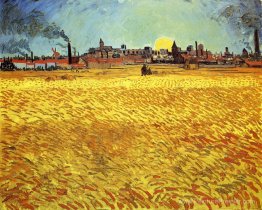 Soirée d'été, Wheatfield avec soleil couchant