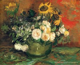 Nature morte avec des roses et des tournesols