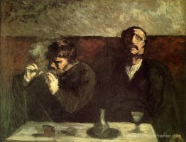 Deux hommes assis avec une table, ou les fumeurs