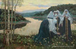 Filles sur la rive de la rivière