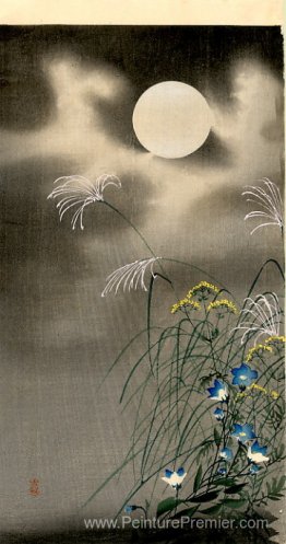 Lune et fleurs bleues