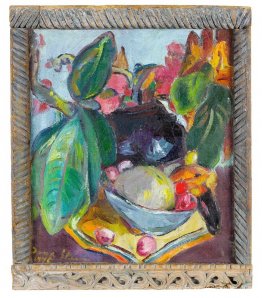 Nature morte avec des feuilles, des fruits et des fleurs