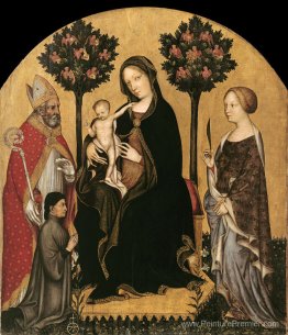 Mary intronisée avec l'enfant, les saints et un donateur