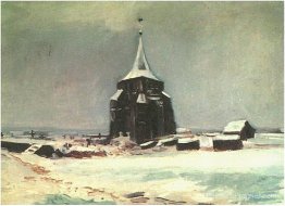 L'ancienne tour du cimetière de Nuenen dans la neige