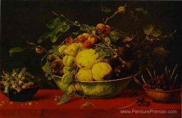 Fruits dans un bol sur une nappe rouge