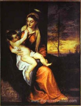 Madonna et enfant dans un paysage du soir