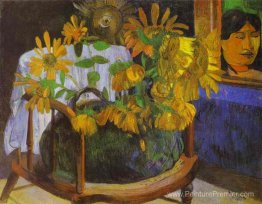 Nature morte avec des tournesols sur un fauteuil