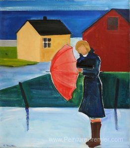 Femme à Reykjavik avec parapluie