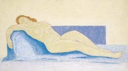 Femme sur un divan bleu