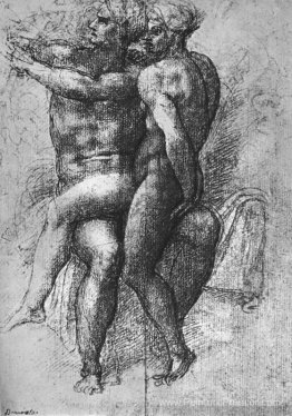 Nude Femme assise sur les genoux d'un mâle assis nu: Adam et Eve